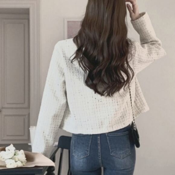 J.Crew Suiting Classy Short Jacket Sz 4 BEIGE Metallic Tweed Zip Pockets Luxury - Picture 4 of 16